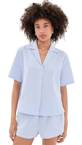 Good American Women's The Camp Shirt, Blue Stripe Seersucker, S | Amazon (US)