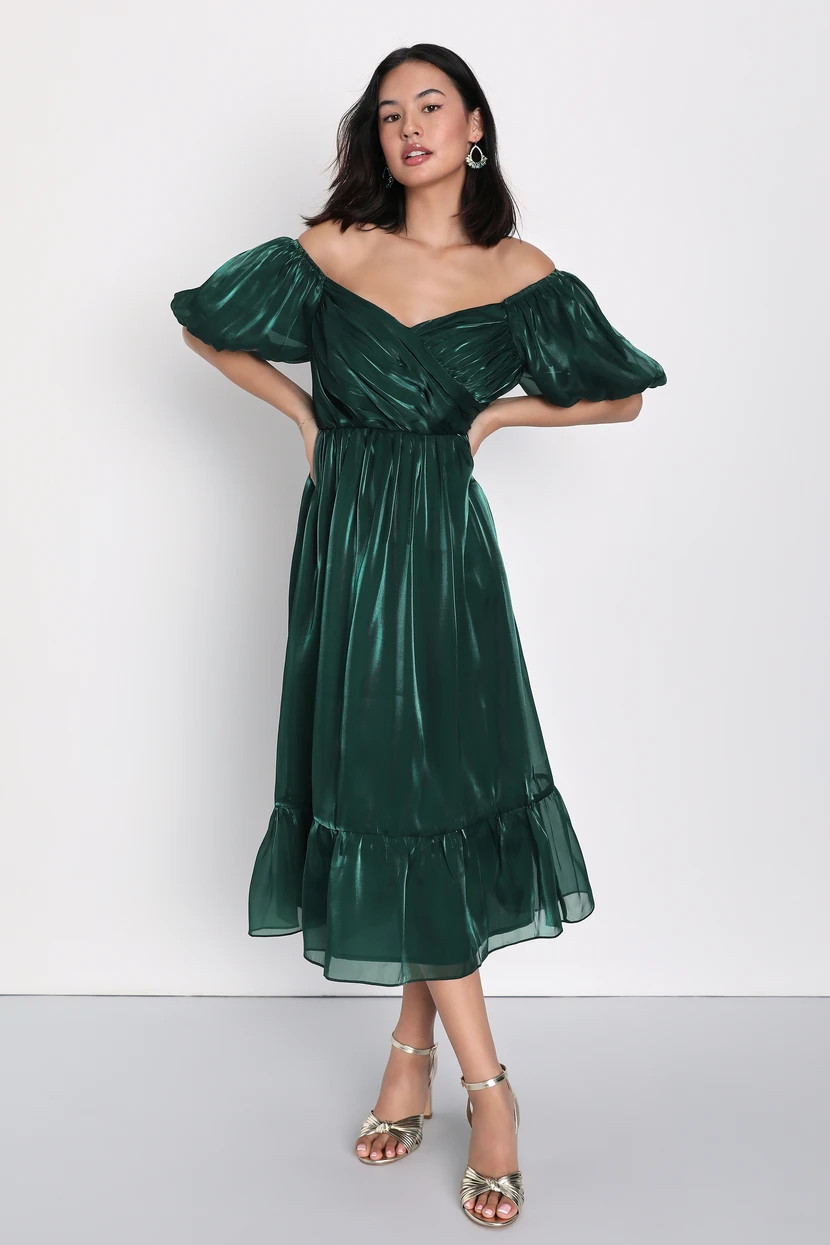 Remarkable Sensation Emerald Green Puff Sleeve Tiered Midi Dress | Lulus (US)