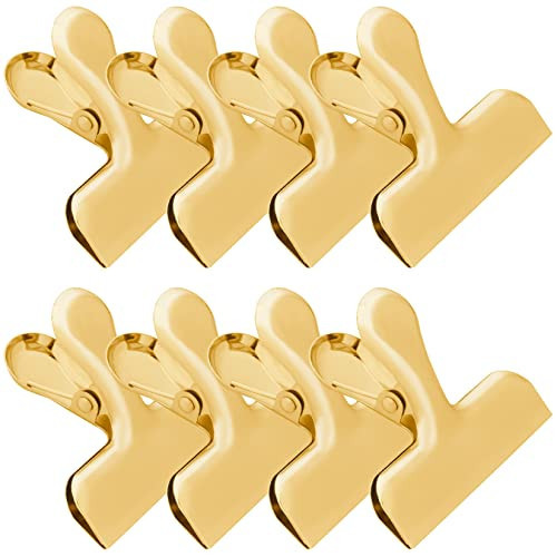 Funfery 8 Pack 3 Inch Stainless Steel Gold Chip Clips Bag Clips Large Clips for Food Packages,Food Clip Kitchen Clips for Snack,Home&Office Clips for Paper,Strong Metal Chip Snack Clips Heavy Duty | Amazon (US)