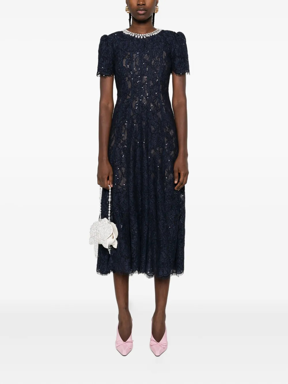 Self-Portrait sequin-embellished Lace Dress | Blue | FARFETCH | Farfetch Global