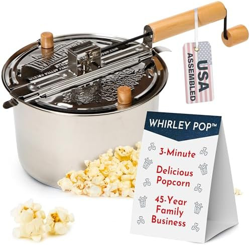 Original Whirley Pop Popcorn Maker - 6 Qt. Popcorn Popper (Stainless Steel), Metal Gears, Wabash ... | Amazon (US)