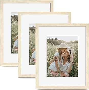 16x20 Picture Frames with Mat for 11x14 Set of 3, 16x20 Frames Natural Wood Grain, 16x20 Picture ... | Amazon (US)