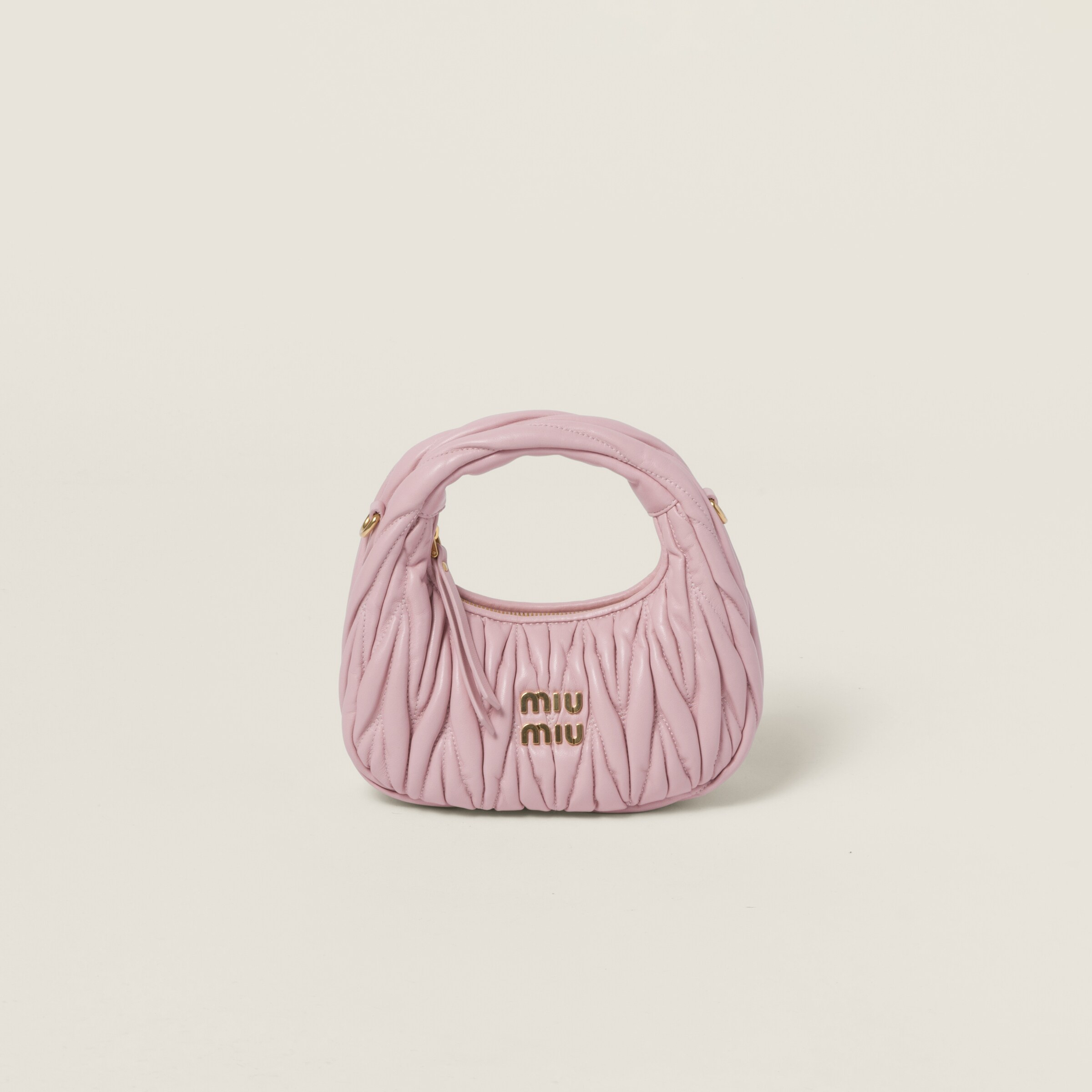 Alabaster Pink Wander Matelassé Nappa Leather Hobo Mini-bag | Miu Miu | Miu Miu US