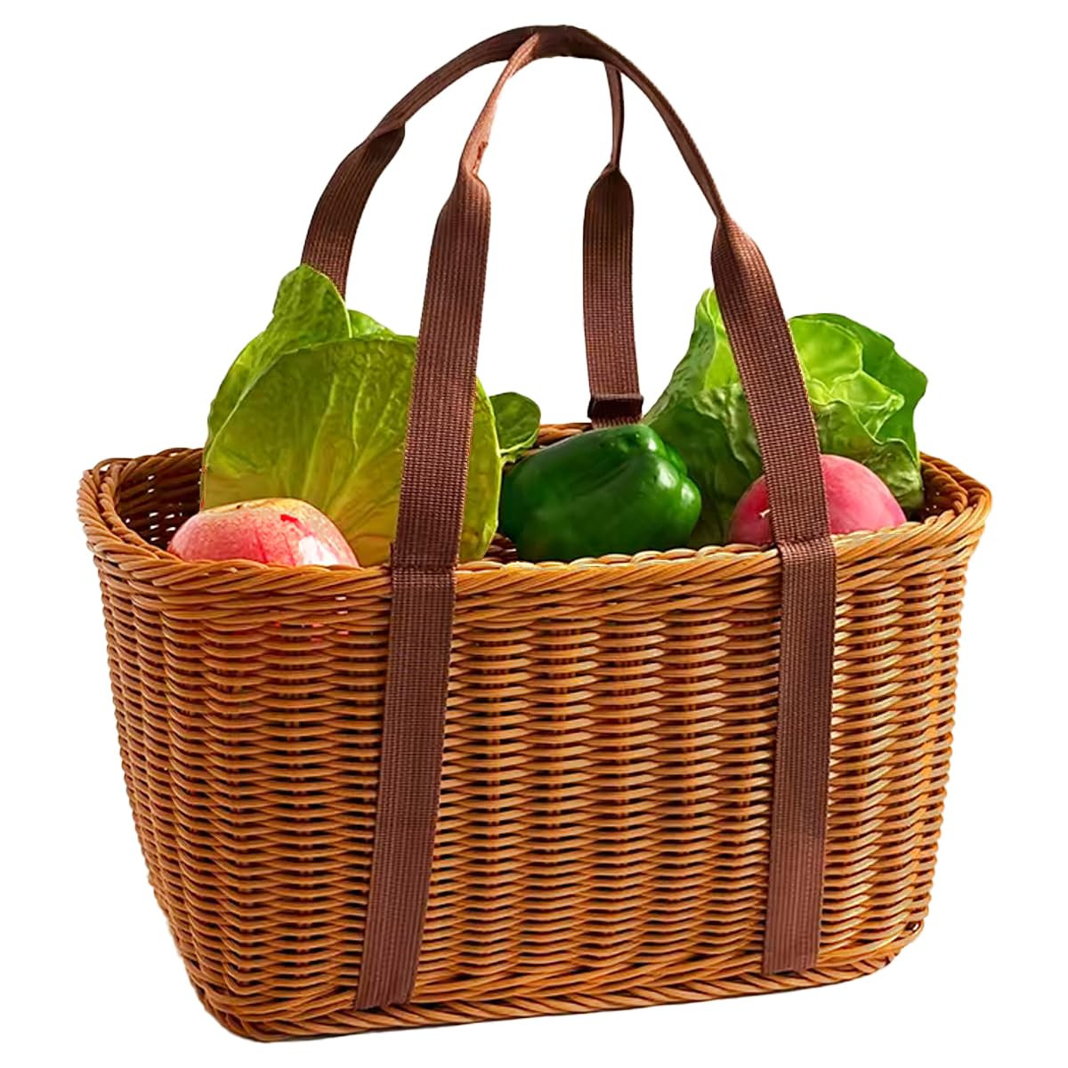 Wicker Shopping Basket, Easter Wicker Basket with Handle, Harvest Baskets for Garden, Reusable Ha... | Amazon (US)