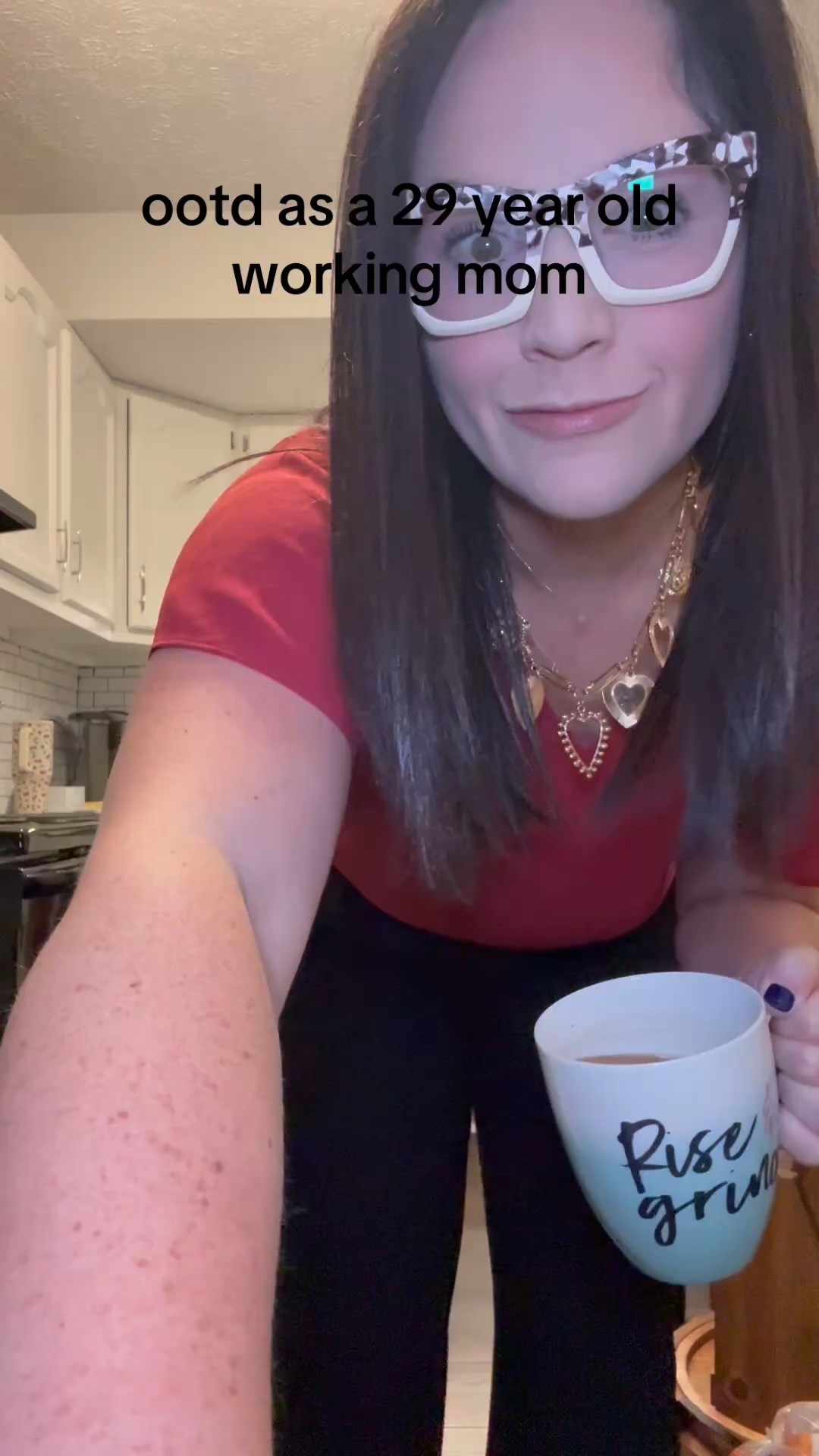 red top, black trousers, trouser pants, charm necklace, tortoise glasses 


#LTKWorkwear #LTKMidsize #LTKFindsUnder100