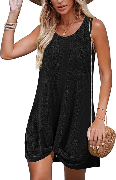 BKRIVE Swimsuit Coverup Summer Dresses for Women Vacation Essentials Eyelet Crew Neck Loose Sleev... | Amazon (US)