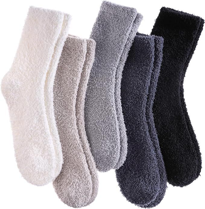 CHOWISH Womens Fuzzy Slipper Socks Super Soft Microfiber Fluffy Cozy Winter Warm Fuzzy Crew Socks | Amazon (US)