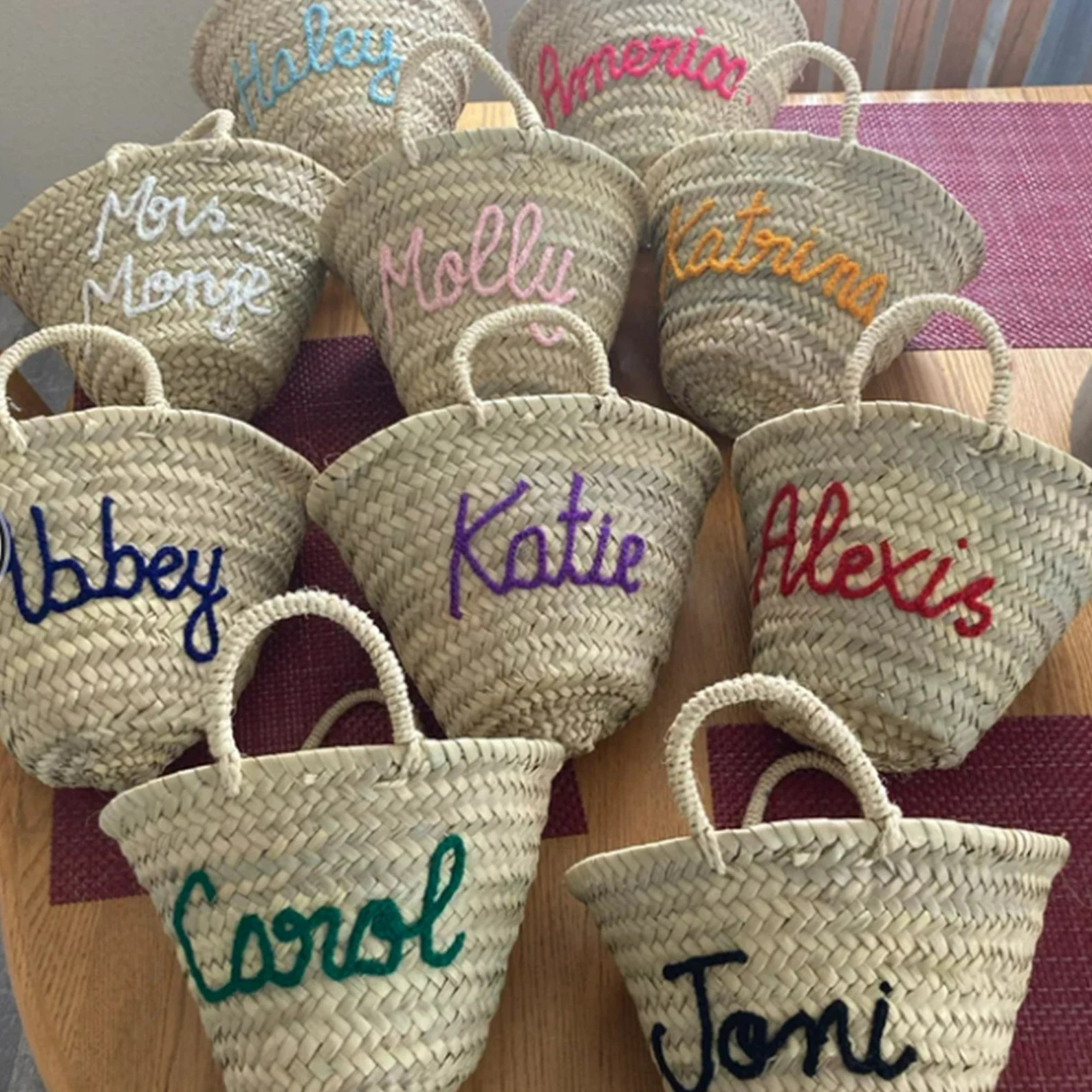 name on bag Personalized straw basket,bridal shower bags,customized straw bags,custom beach bag,s... | Etsy (US)
