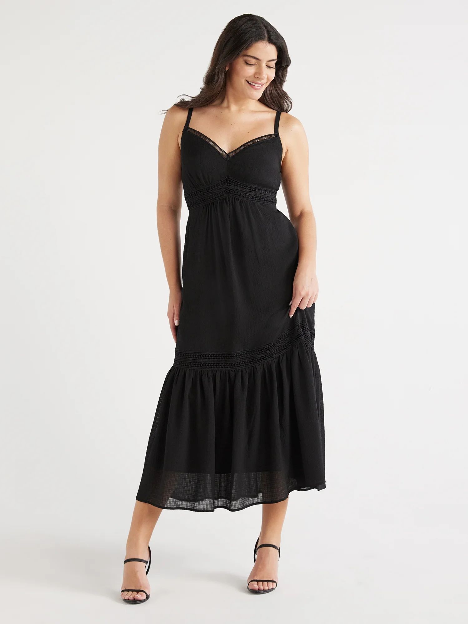Sofia Jeans Women's Lace Trim Maxi Dress, Mid Calf Length, Sizes XS-XXXL | Walmart (US)