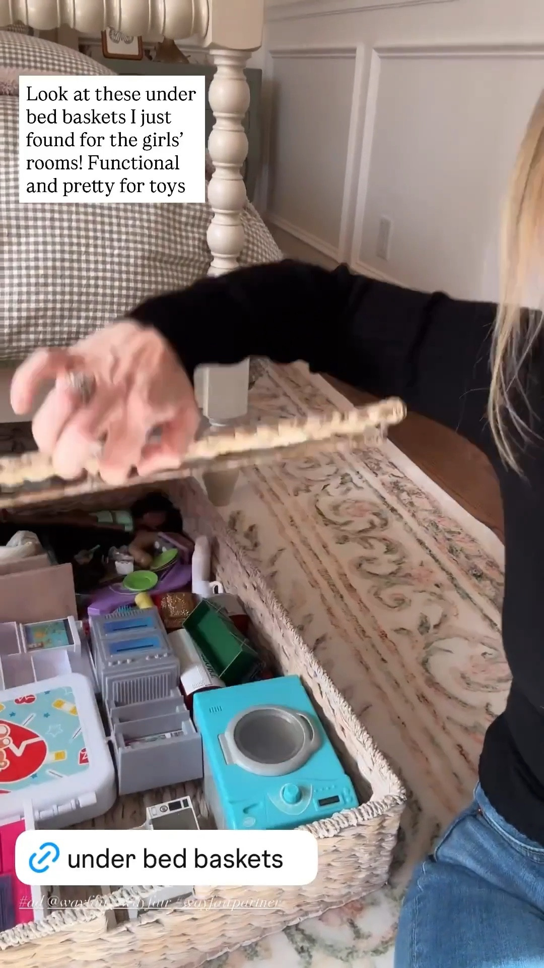 One of my sneaky / pretty ways I store toys in plain site all around our house using lidded under bed baskets. 

#LTKHome #LTKKids #LTKmomlife