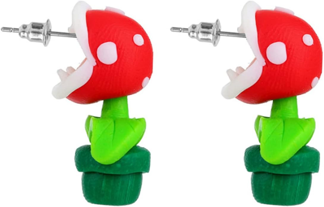 Funny Piranha Flower Earrings, Piranha Plant Maneater Cannibal Flower Chompers Corpse Flower Stud... | Amazon (US)