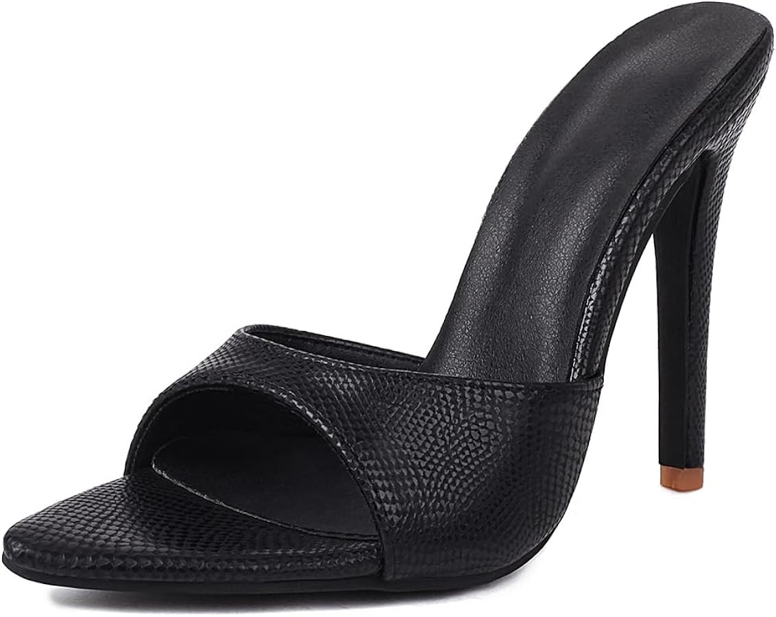 MRKEWUNEY Heeled Mules for Women Metallic Slip On Mules Backless Stiletto Heels | Amazon (US)