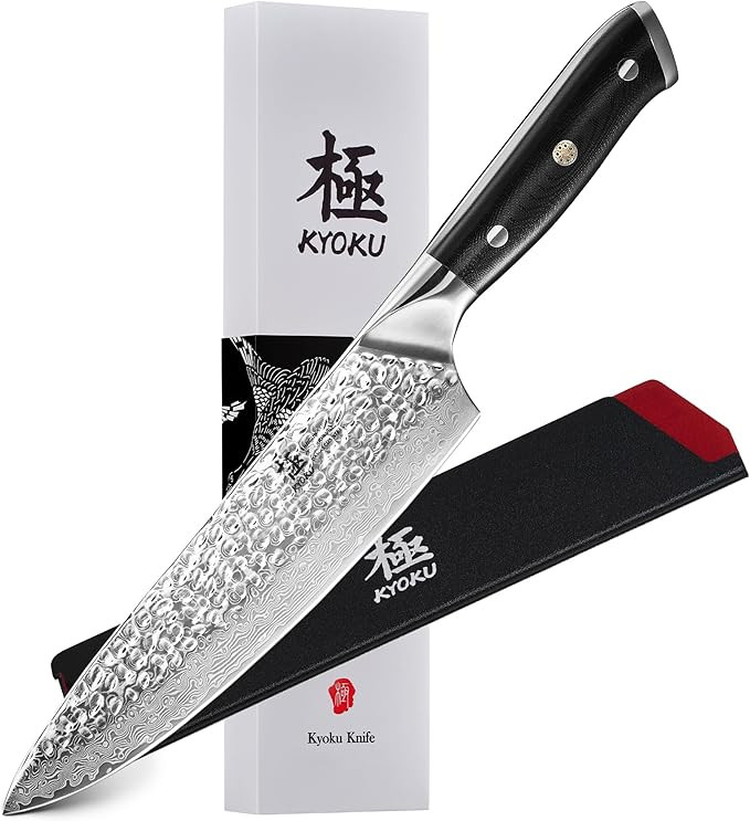 KYOKU Chef Knife - 8"- Shogun Series Japanese Style VG10 Steel Core Hammered Damascus Blade Kitch... | Amazon (US)