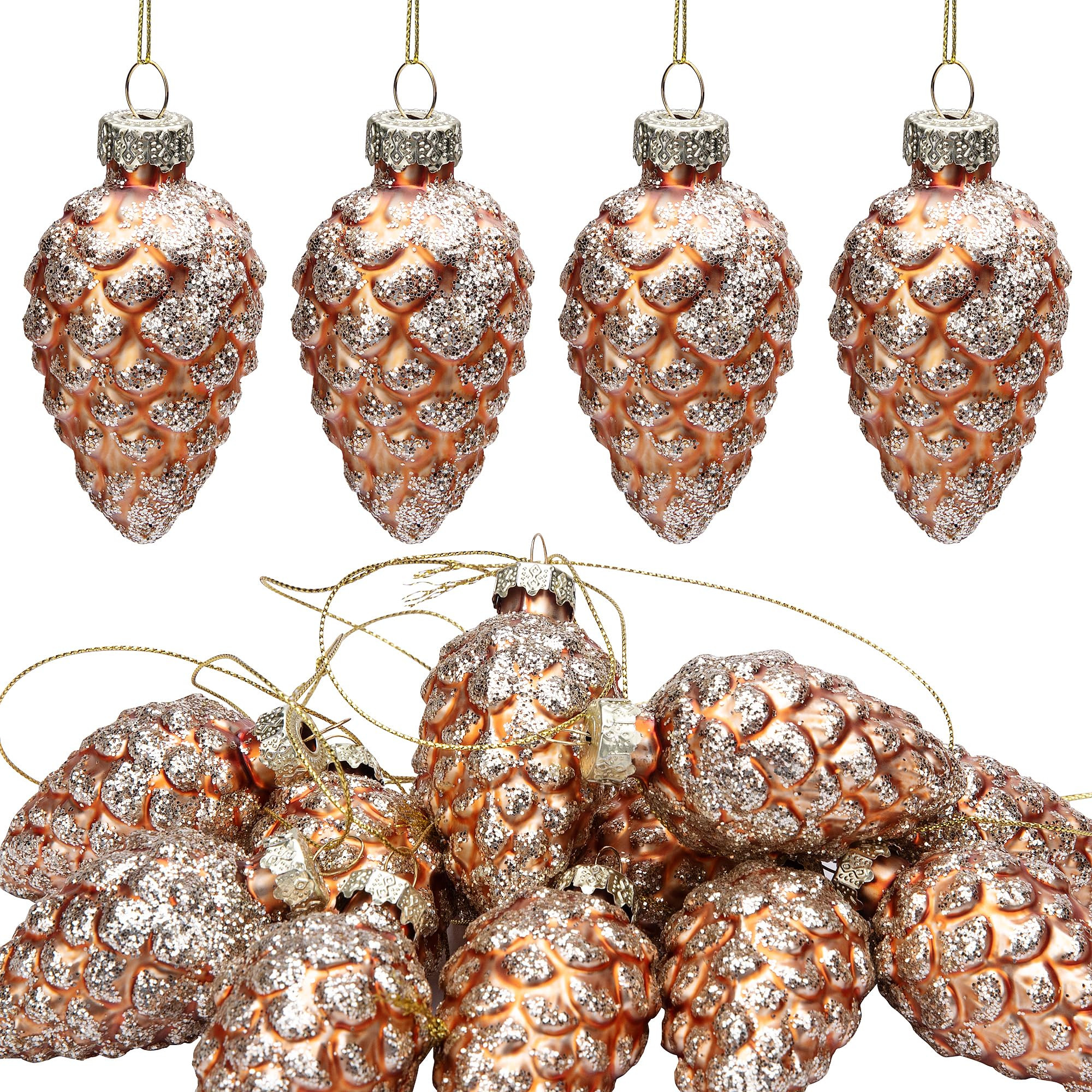 Watayo 12 Pcs Christmas Pinecone Glass Ornaments- Fall Hanging Pine Cone Painted Glass Ornaments-... | Amazon (US)
