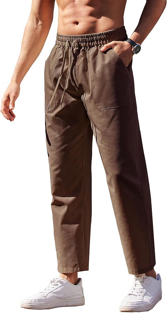COOFANDY Mens Linen Casual Pants Lightweight Drawstring Beach Pants Elastic Waist Yoga Summer Tro... | Amazon (US)
