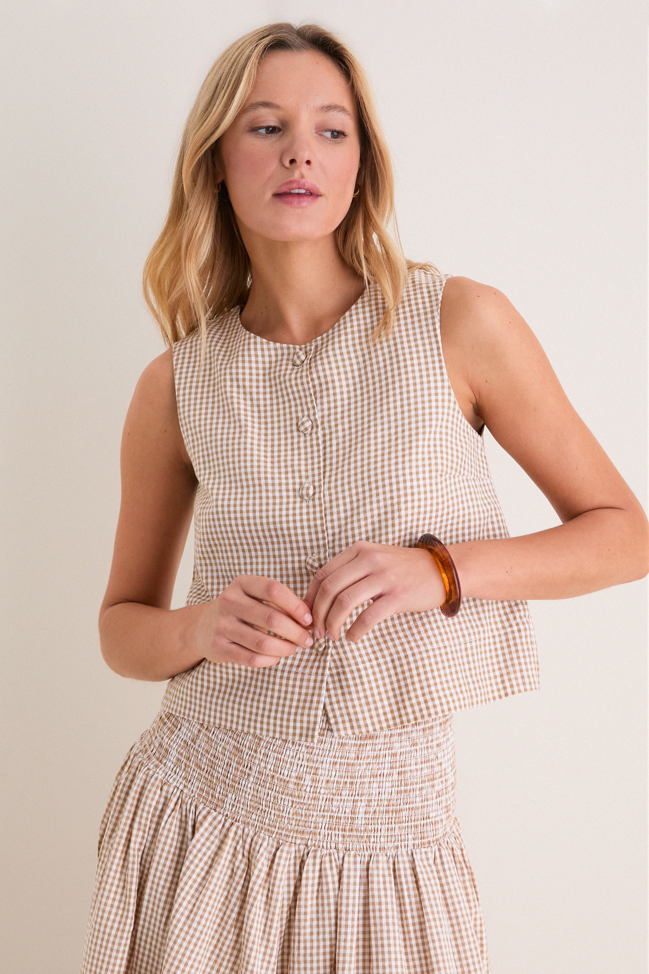 Cafe Check Button Front Wide Hem Top | Tuckernuck (US)