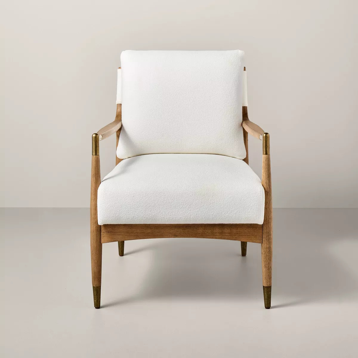 Boucle Upholstered Accent Arm Chair with Brass Details - Natural/Aged Oak - Hearth & Hand™ with... | Target