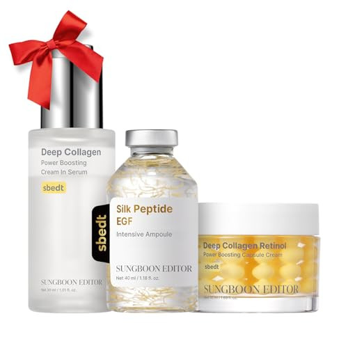 SUNGBOON EDITOR 3-Step Glass Skin Firm-Looking Trio Set, Deep Collagen Silk Peptide Ampoule + Retinol Capsule Cream + Deep Collagen Serum, Korean Skincare, Gift Set for Women | Amazon (US)