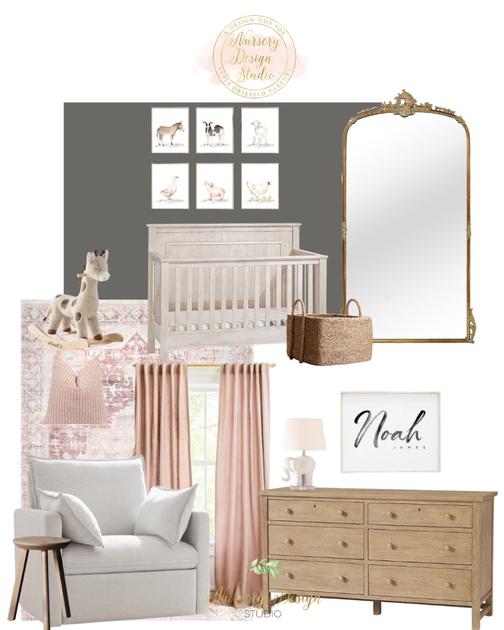 Gray and pink nursery, pink rug, pink curtains, blush decor, floor mirror, rustic crib 

#LTKhome #LTKsalealert #LTKbaby