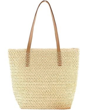 JQWSVE Straw Bag Purse for Women Summer Beach Bag Soft Woven Tote Bag Large Rattan Shoulder Bag S... | Amazon (US)