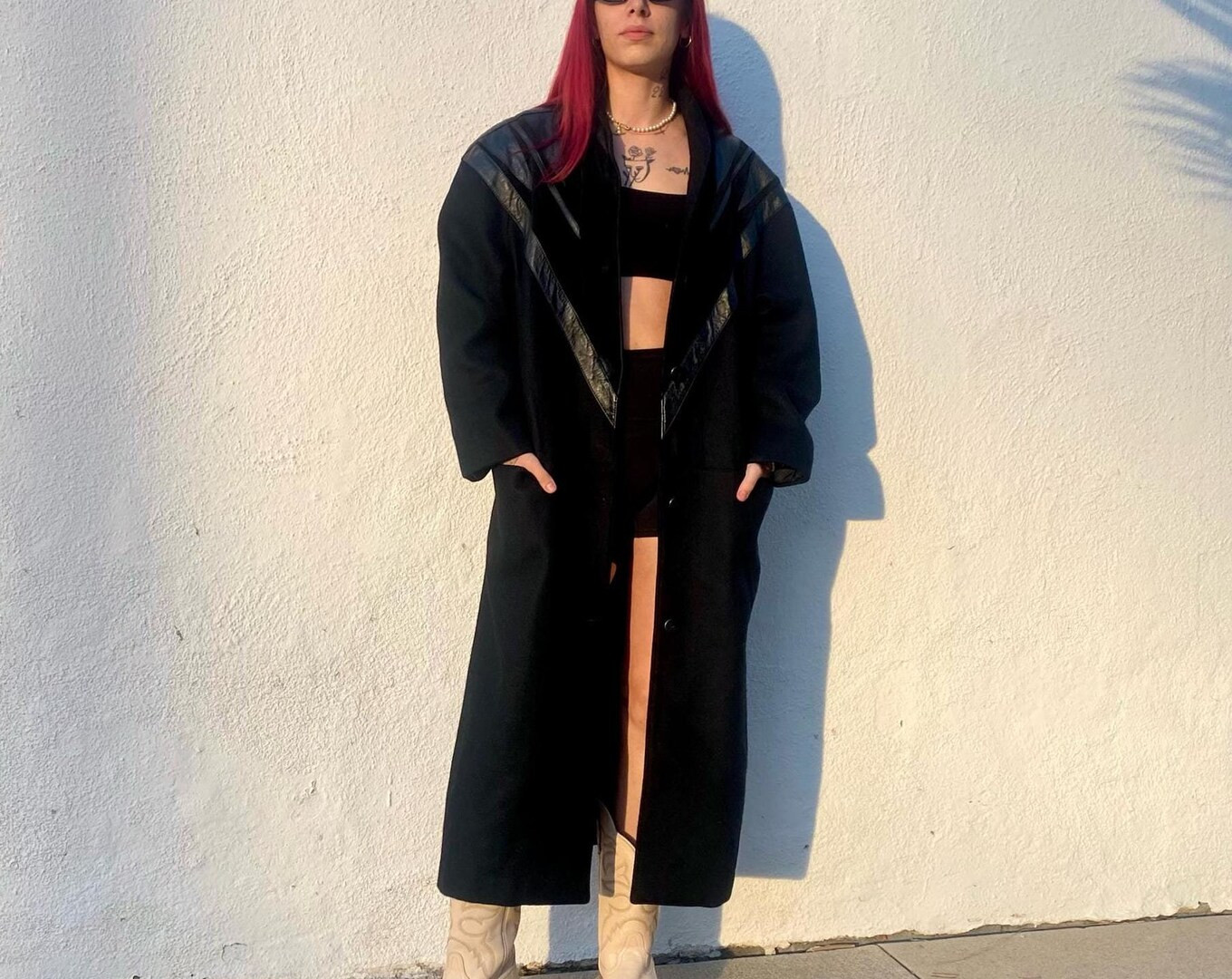 Vintage Long Black Wool and Leather Coat, 80s Suede Leather Jacket, Oversized Wool Coat, VTG Wint... | Etsy (US)