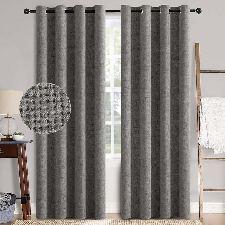 MIULEE Linen Texture Curtains for Bedroom Solid 100% Blackout Thermal Insulated Dark Grey Curtain... | Amazon (US)