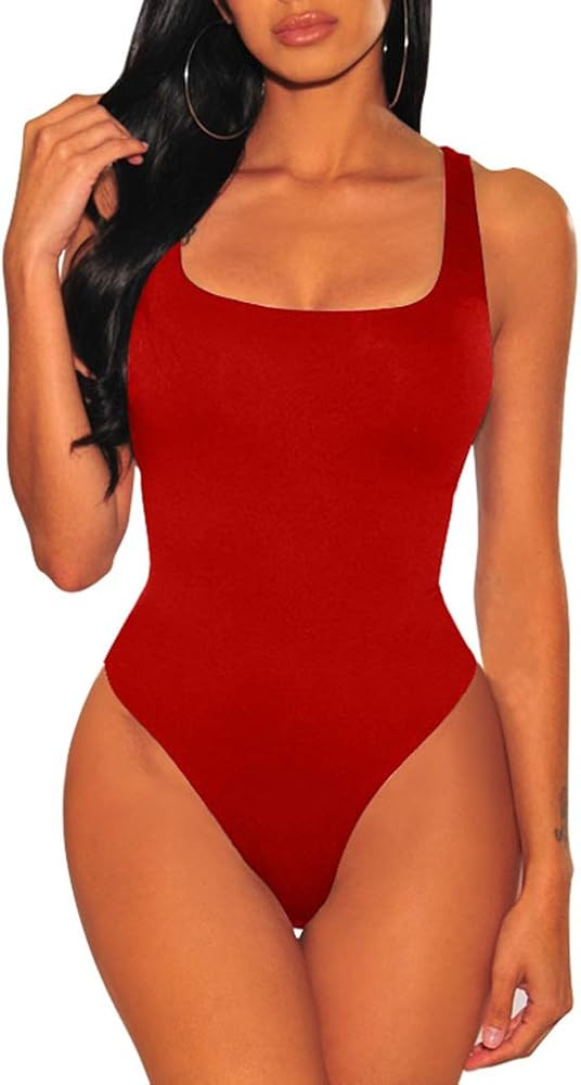 LAGSHIAN Women's Sexy Summer Bodycon Sleeveless Tank Top One Piece Leotard Bodysuit | Amazon (US)