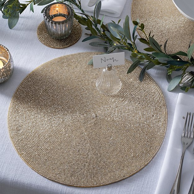 Round Champagne-Beaded Placemats – Set of 2 | View all Holiday Entertaining | The White Company | The White Company (UK)