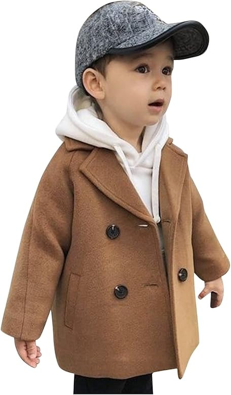 POLG Toddler Kids Plaid Coat Elegant Notched Collar Double Breasted Wool Blend Over Pea Coat Baby... | Amazon (US)