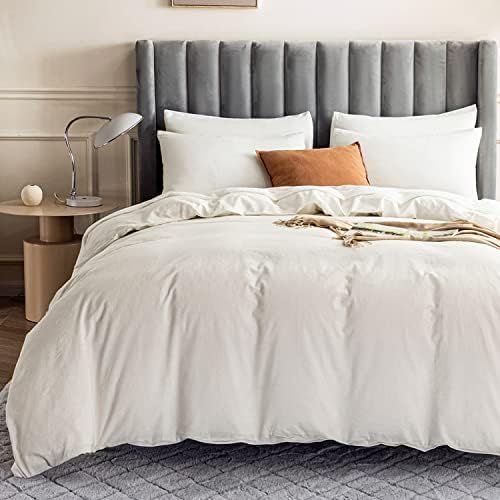 JELLYMONI 100% Washed Cotton Duvet Cover Set - 3 Pieces Cream White Ultra Soft Bedding Set with Z... | Amazon (US)