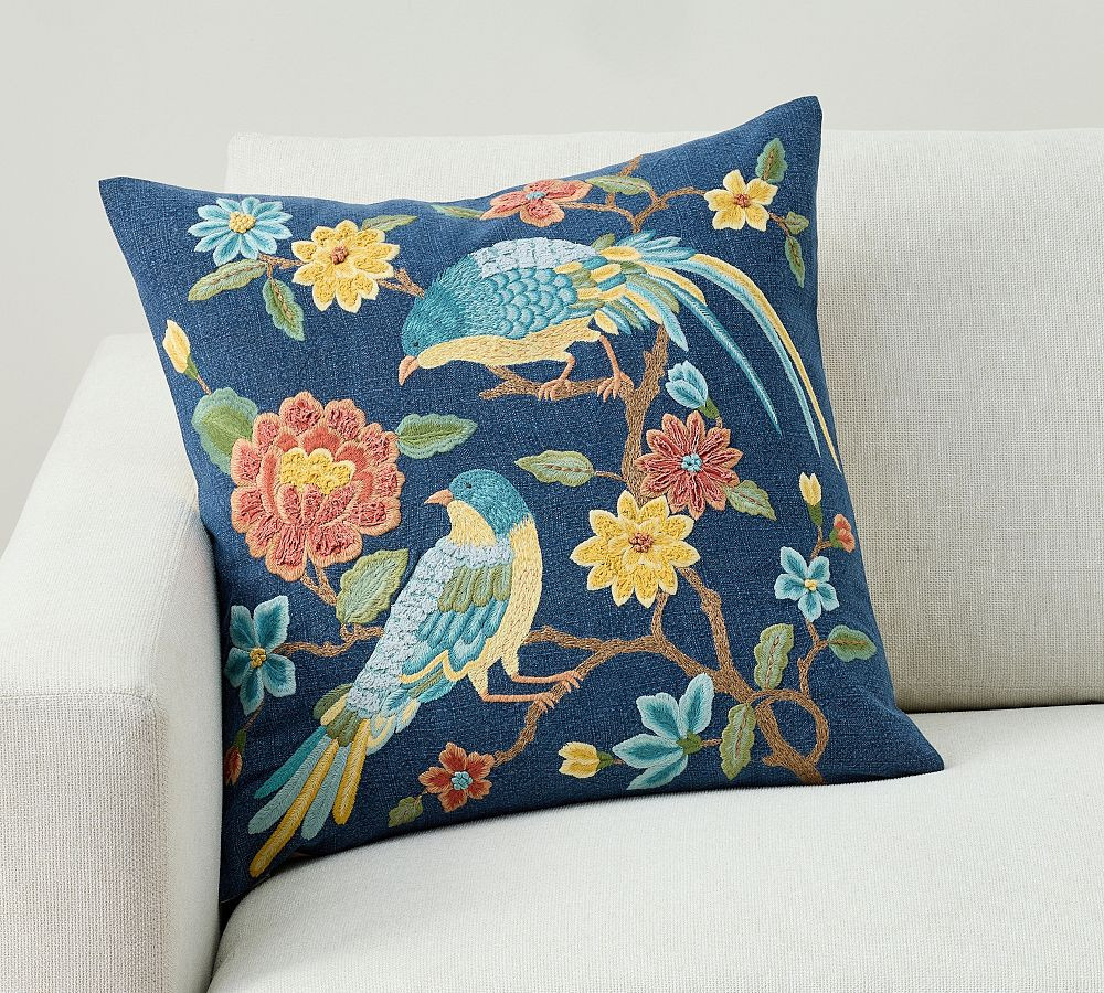 Floral Bird Embroidered Pillow | Pottery Barn (US)