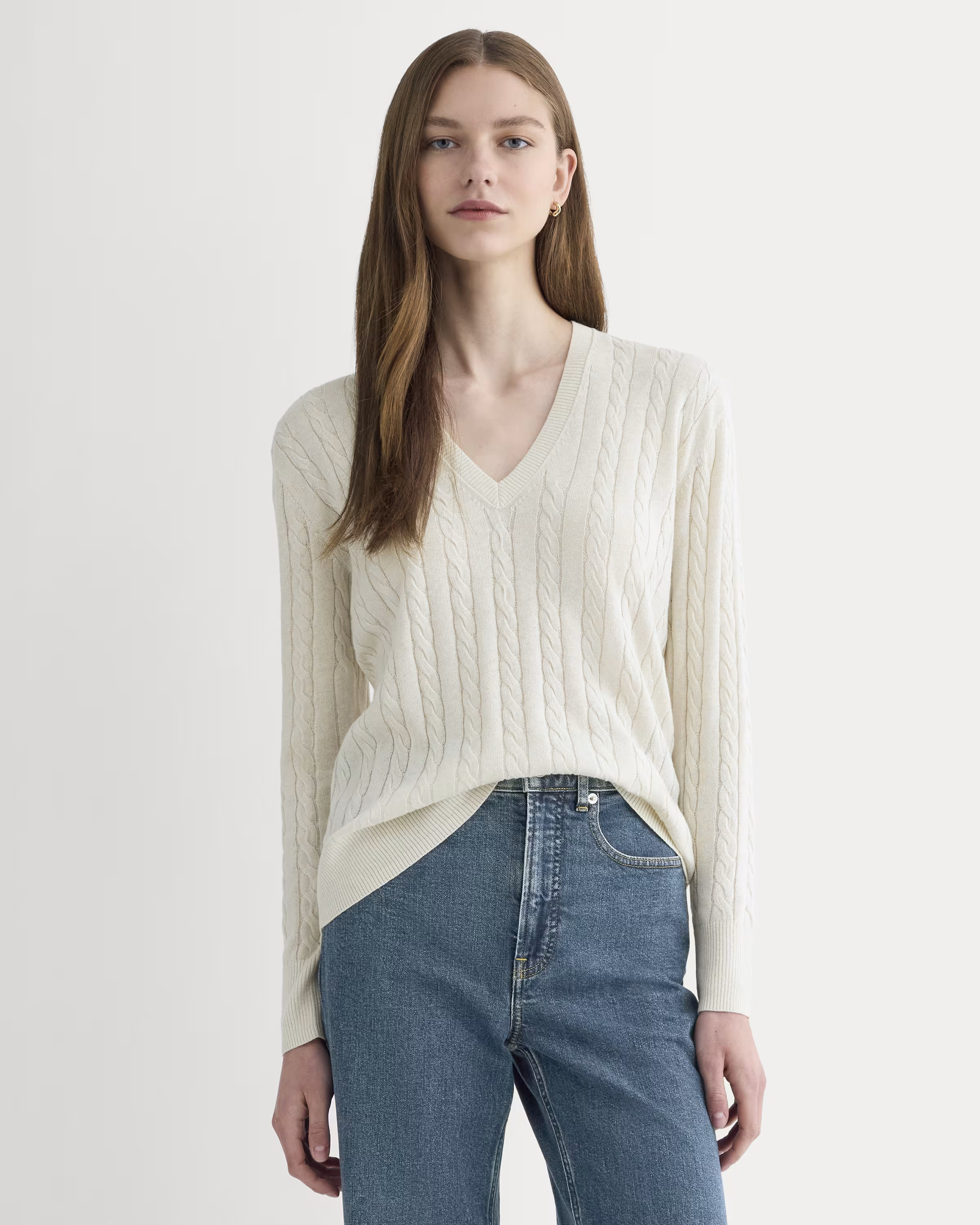 The Cable V-Neck in Cotton Cashmere | Everlane
