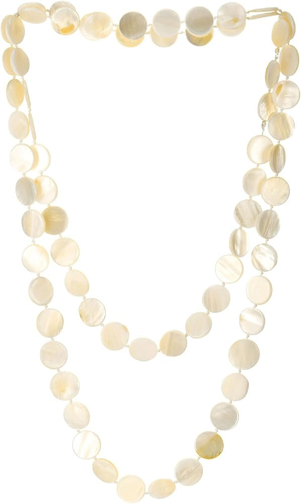 COOLSTEELANDBEYOND Layered White Shell Disc Necklace Double-Strand Polished Shell Beads, Natural ... | Amazon (US)