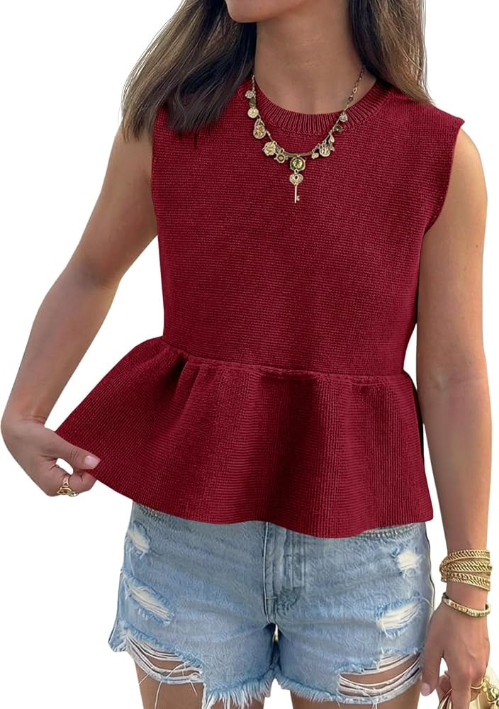 Saodimallsu Womens Peplum Tank Tops Sleeveless Tops Sweater Vest | Amazon (US)