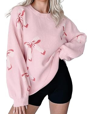 Womens Oversized Cute Bow Sweater Fall 2025 Trendy Preppy Chuncy Knit Long Sleeve Valentines Day ... | Amazon (US)
