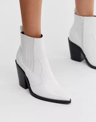 ASOS DESIGN Elliot western ankle boots in white croc | ASOS US