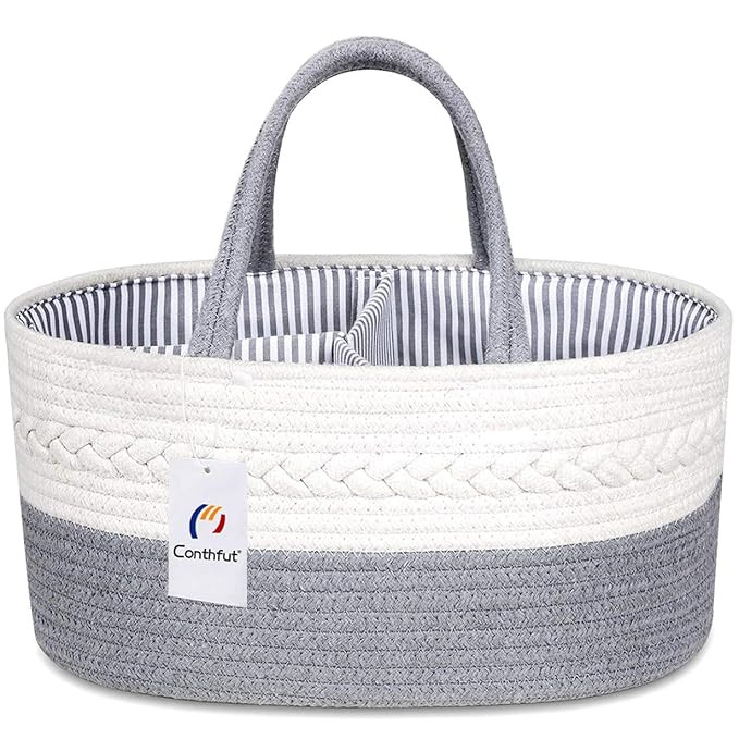 Conthfut Baby Diaper Caddy Organizer 100% Cotton Canvas Stylish Rope Nursery Storage Bin Large Po... | Amazon (US)