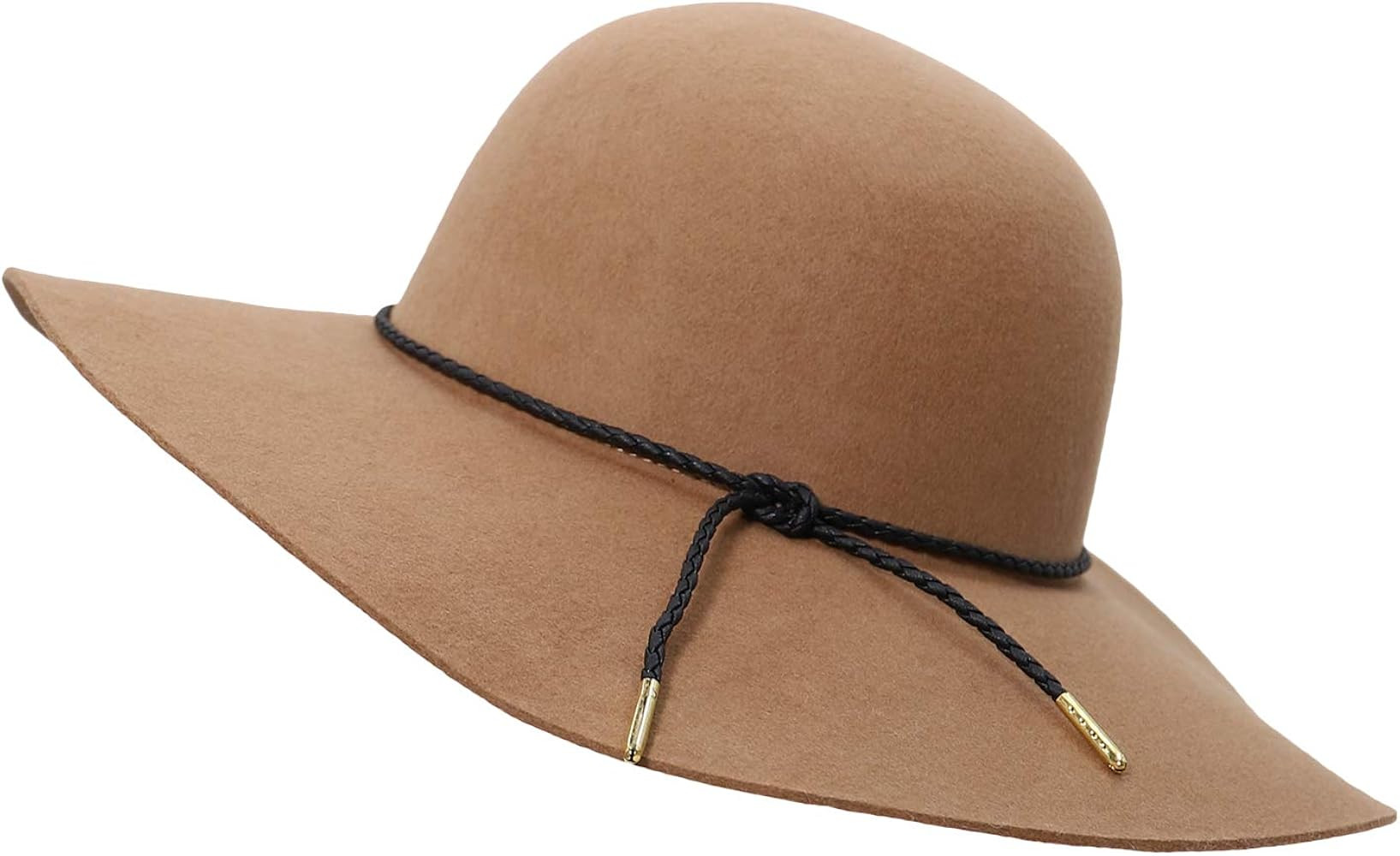 Bienvenu Women's Wide Brim Wool Ribbon Band Floppy Hat | Amazon (US)