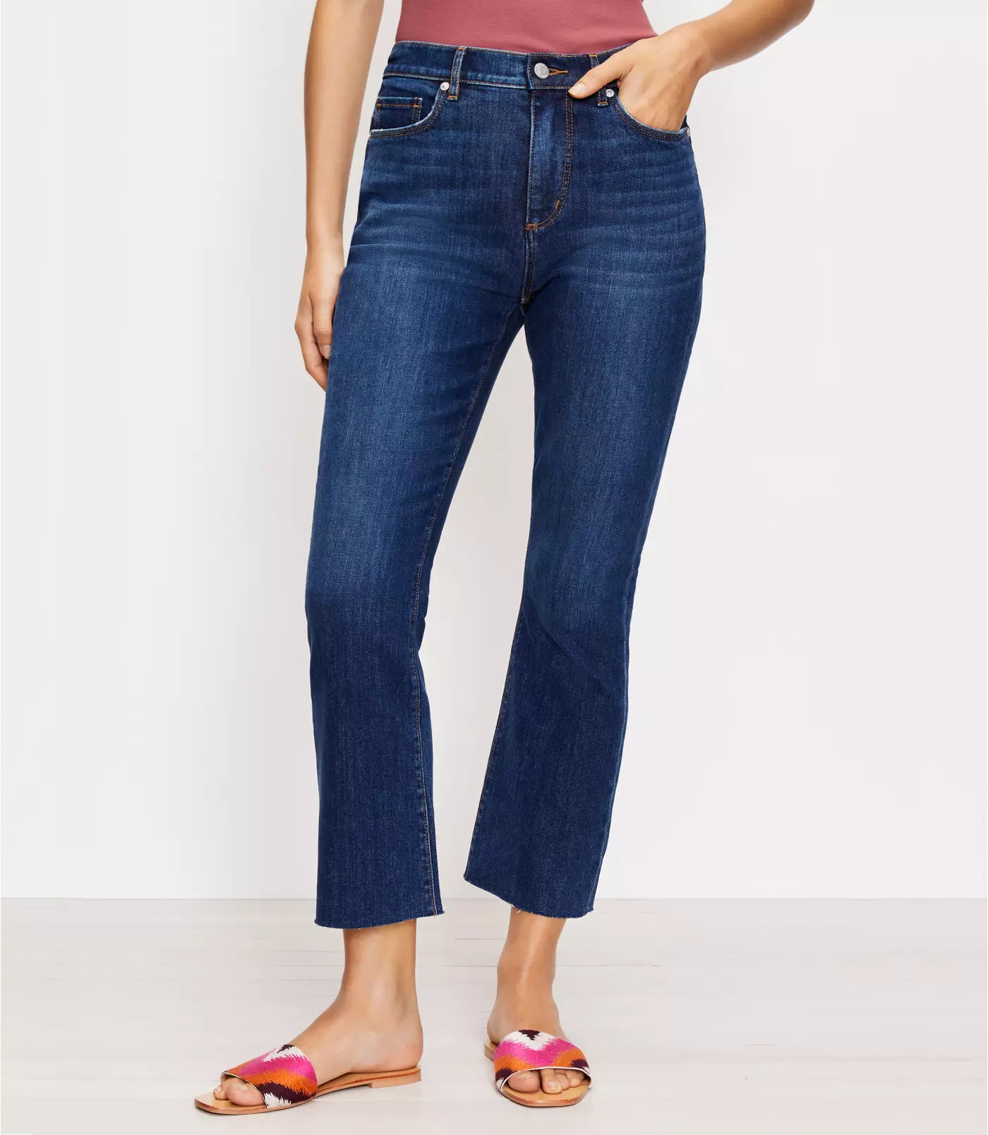 Fresh Cut High Rise Kick Crop Jeans in Pure Dark Indigo Wash | LOFT