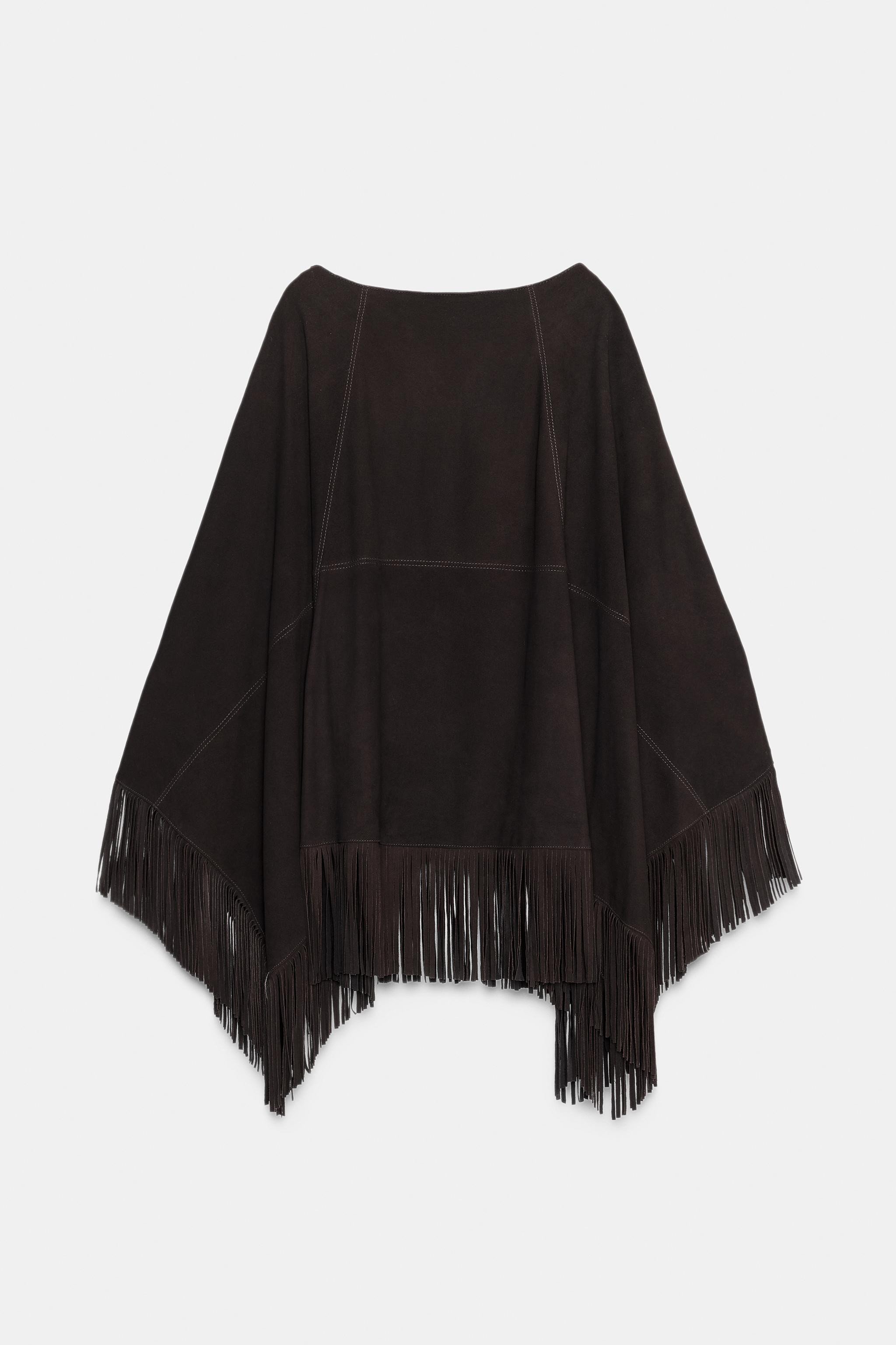 FRINGED LEATHER CAPE | Zara US