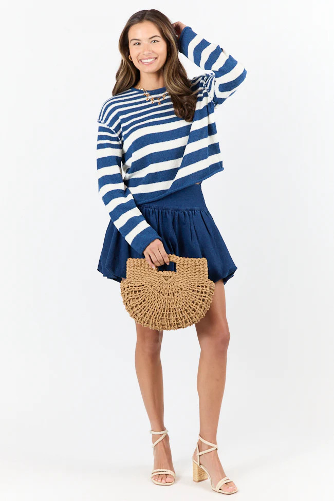 All Decked Out Navy Lightweight Striped Sweater FINAL SALE | Pink Lily