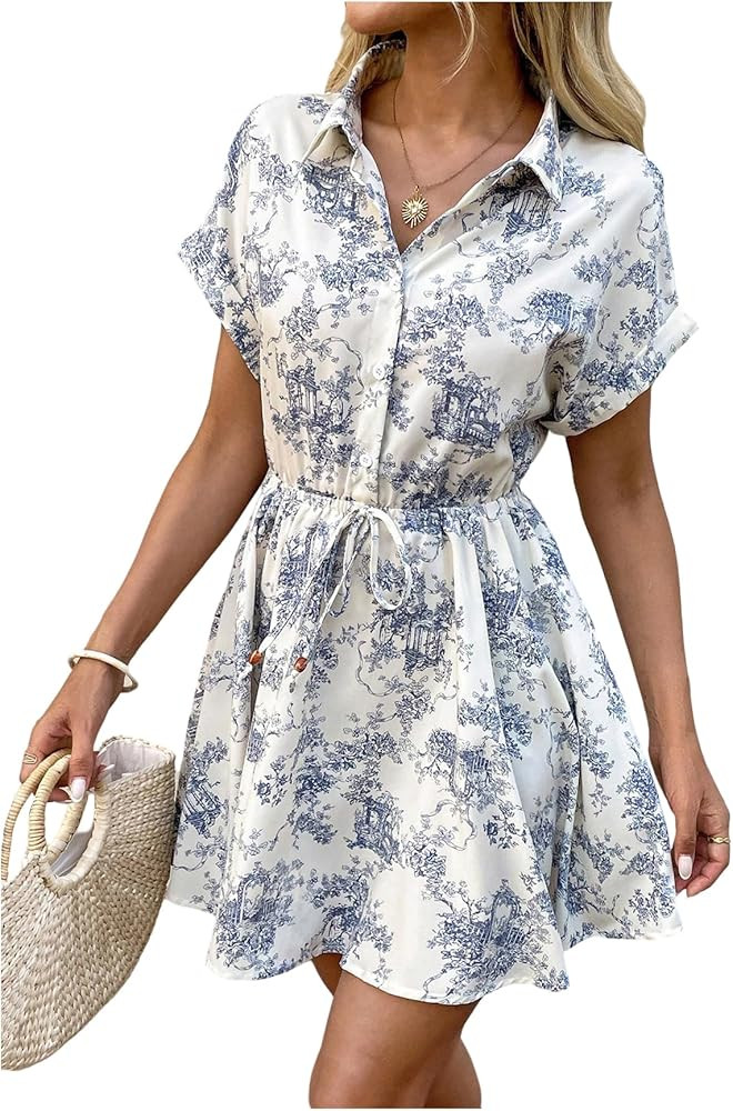 SOLY HUX Women's Floral Print Button Short Sleeve Summer Boho Flowy Short Dress Beach Vacation Cl... | Amazon (US)