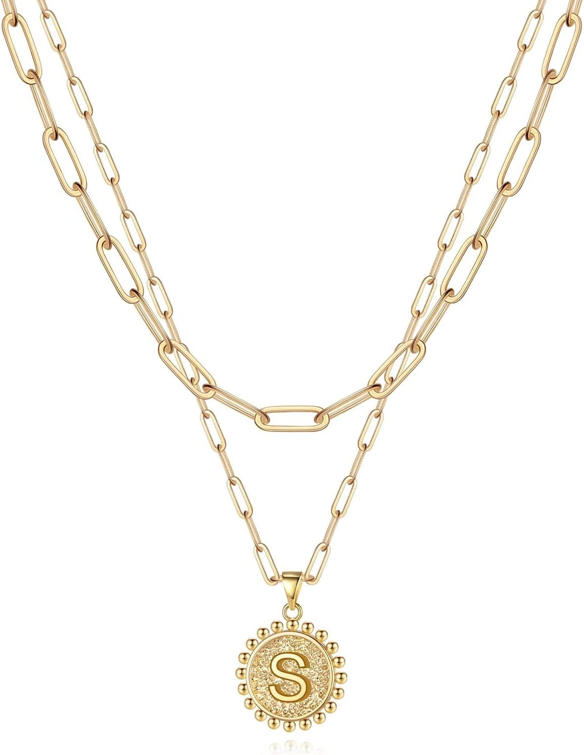 Yoosteel Gold Initial Necklaces for Women Girls, 14K Gold Plated Dainty Layering Paperclip Link Chai | Amazon (US)