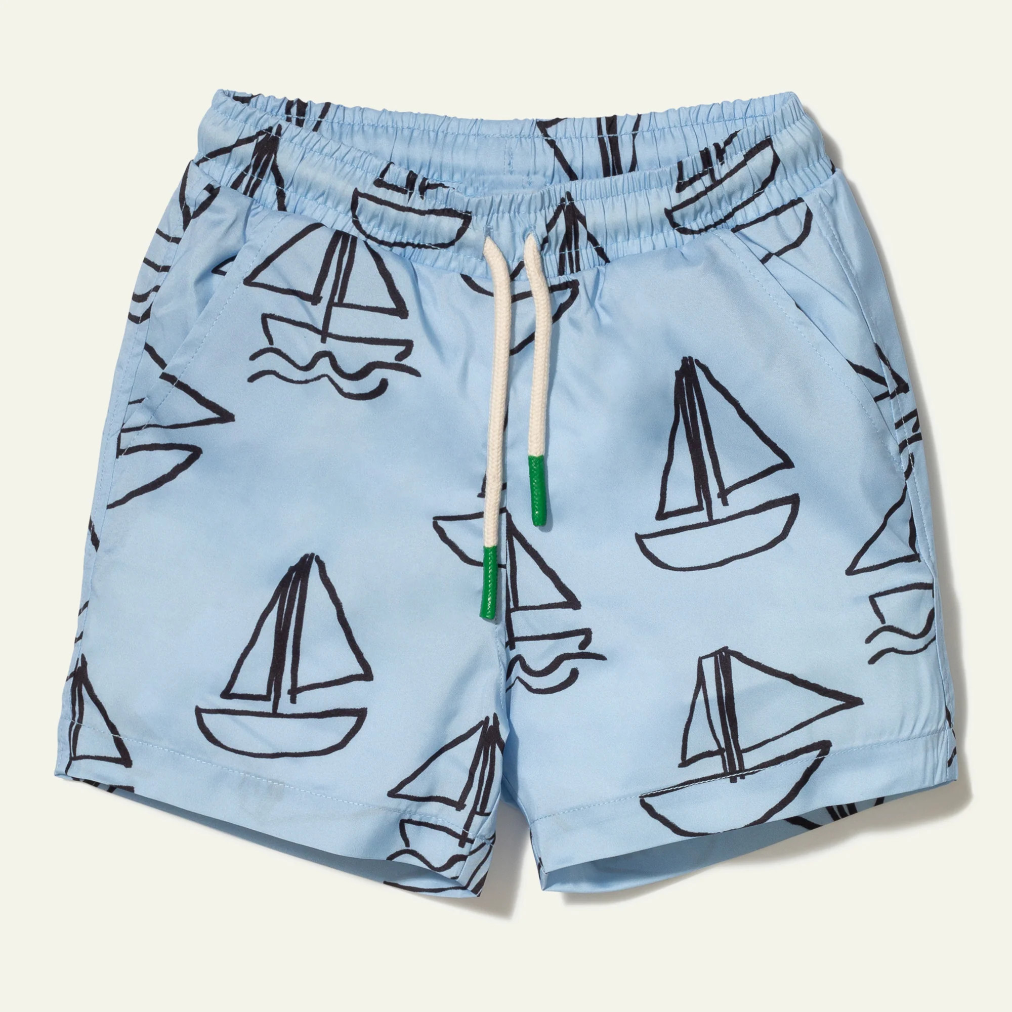 UPF 50+ Recycled Fishing Net Sailboats Kid Swim Trunk | Mon Coeur