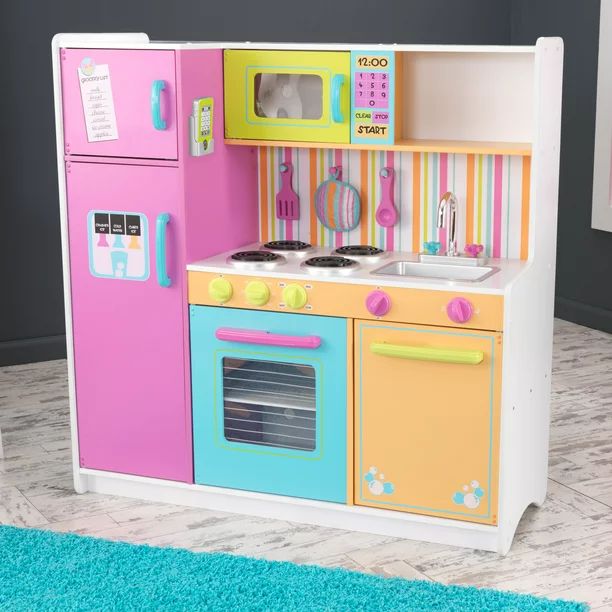 KidKraft Deluxe Big and Bright Wooden Play Kitchen with Play Phone, Neon Colors | Walmart (US)