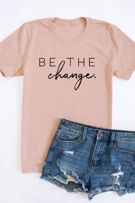 Be The Change Graphic Tee Peach PRE-ORDER | The Pink Lily Boutique