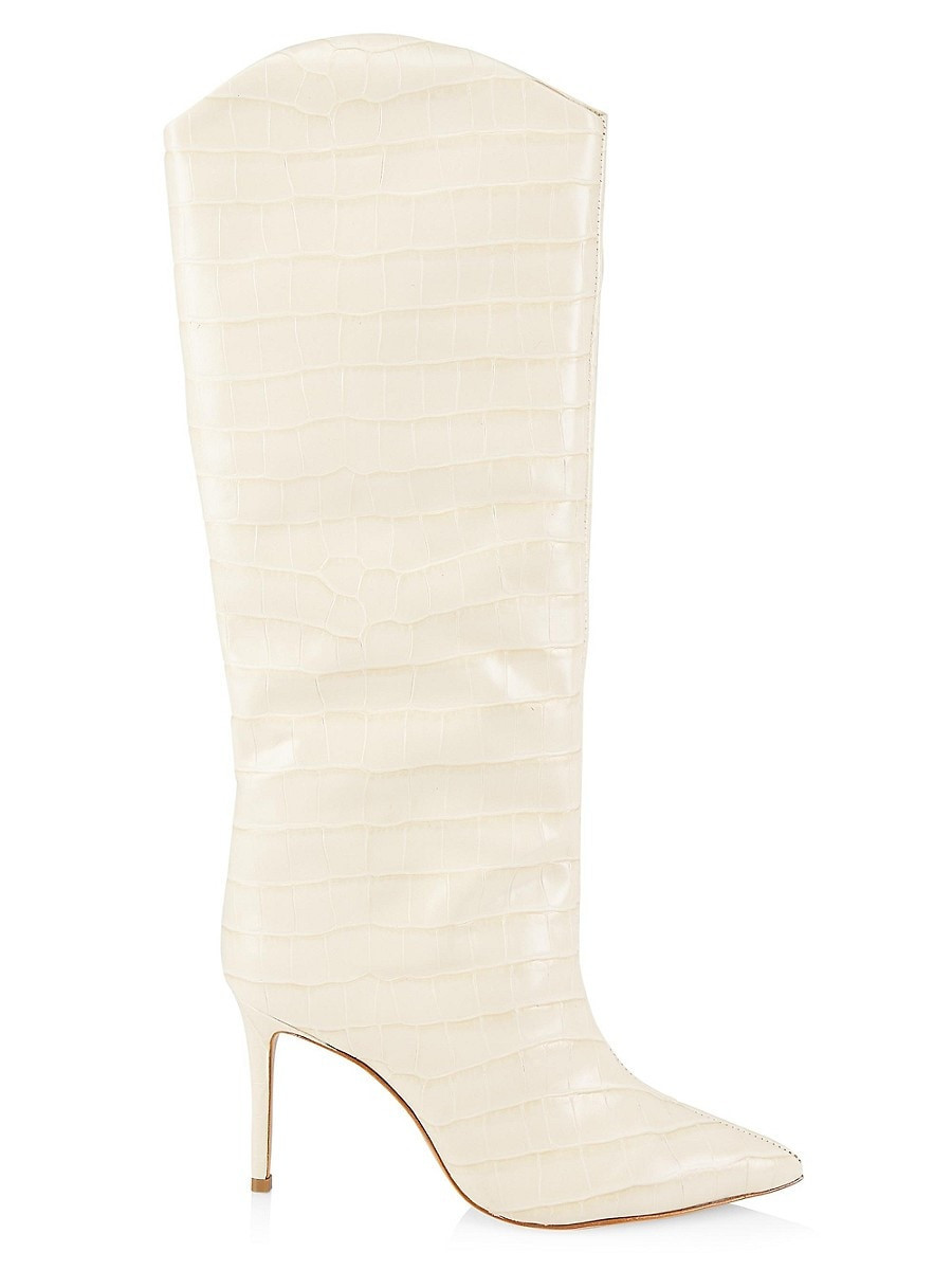 Schutz Women's Maryana Croc-Embossed Leather Tall Boots - Eggshell - Size 7.5 | Saks Fifth Avenue OFF 5TH