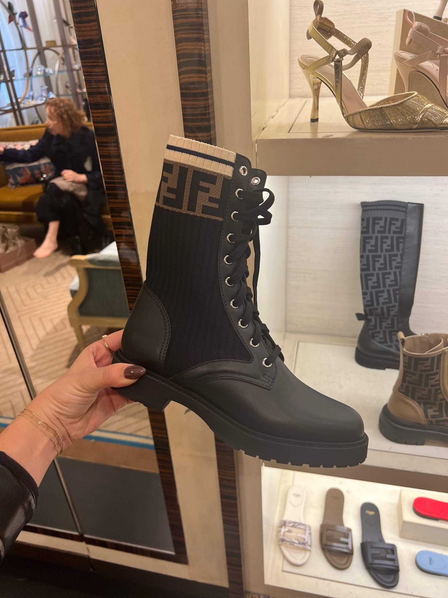 Fendi leather combat clearance boot with ff cuff