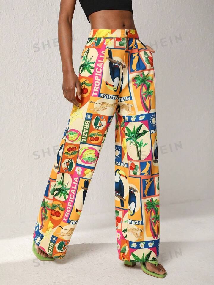 Juliano Michelli Tropical Graphic Wide Leg Pants | SHEIN