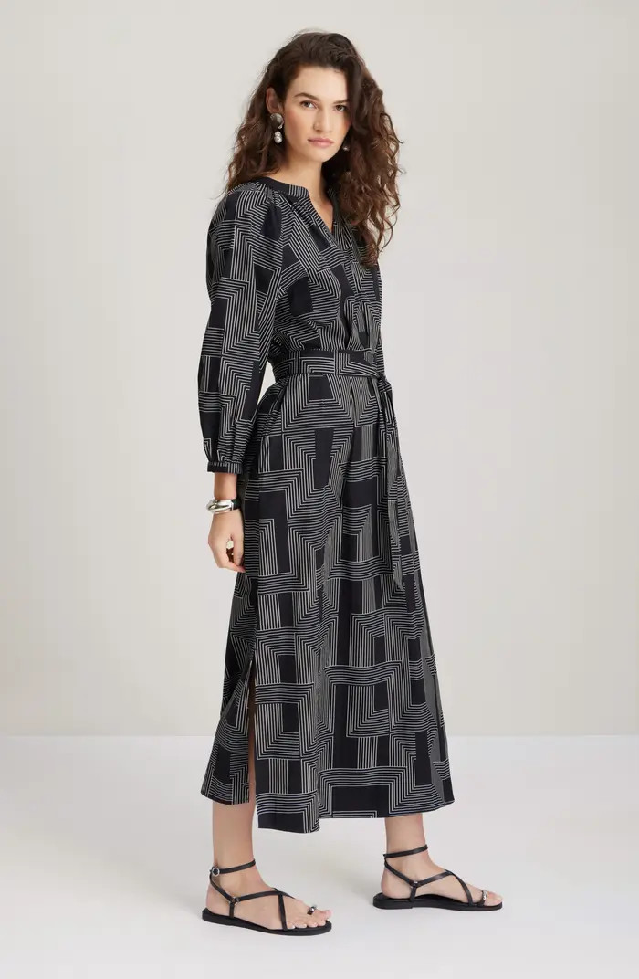 Long Sleeve Belted Cotton Poplin Maxi Dress | Nordstrom